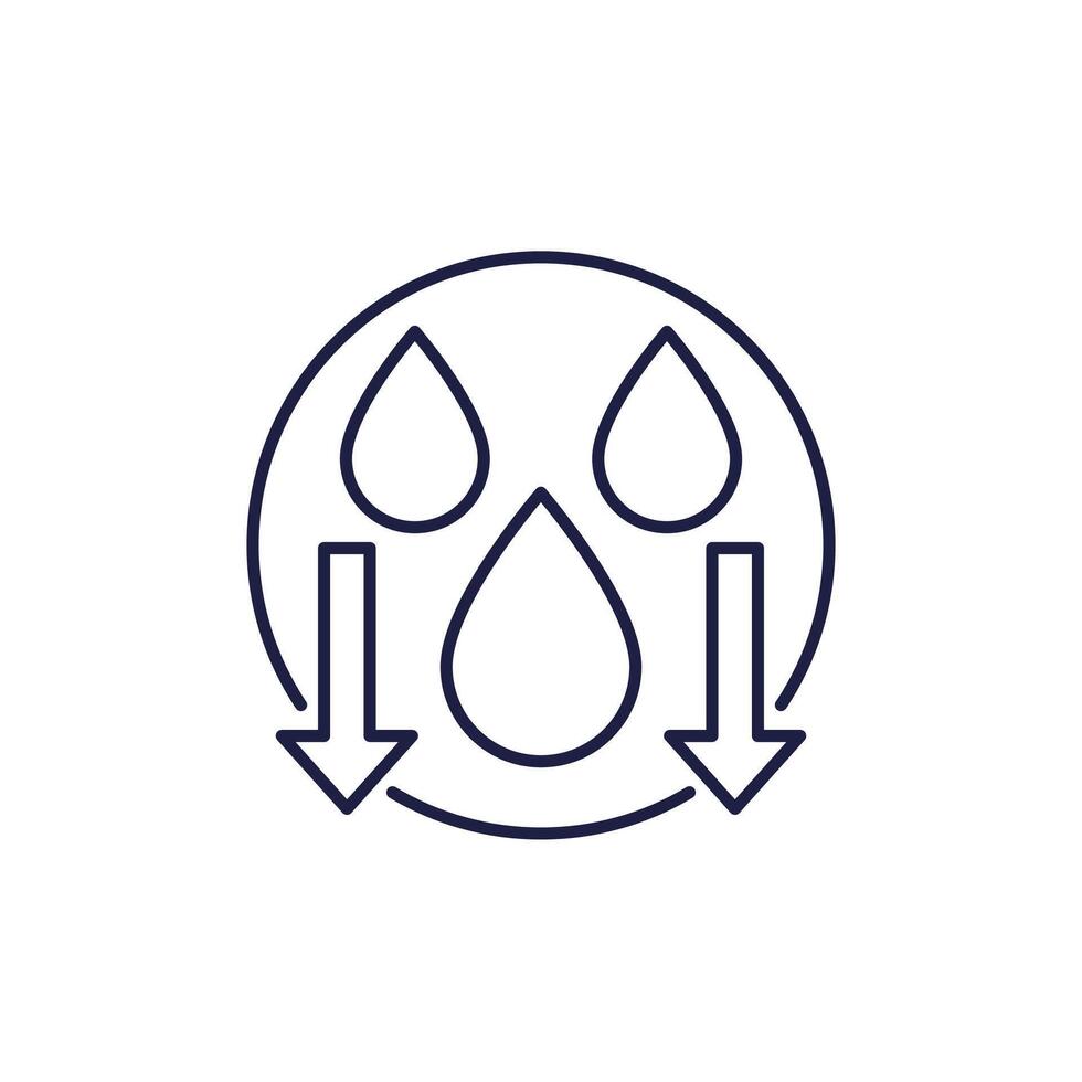 Reduce water consumption icon, lower water usage line vector