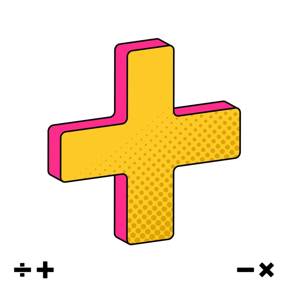 Yellow and Pink Plus Halftone Icons, Isometric Mathmatic graphic elements in Flat style, Positive mood isolate. vector