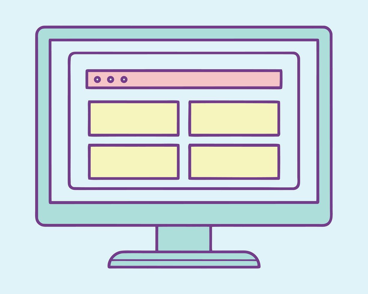 computadora pantalla mostrando un web página diseño con contenido bloques y navegación puntos monitor vector