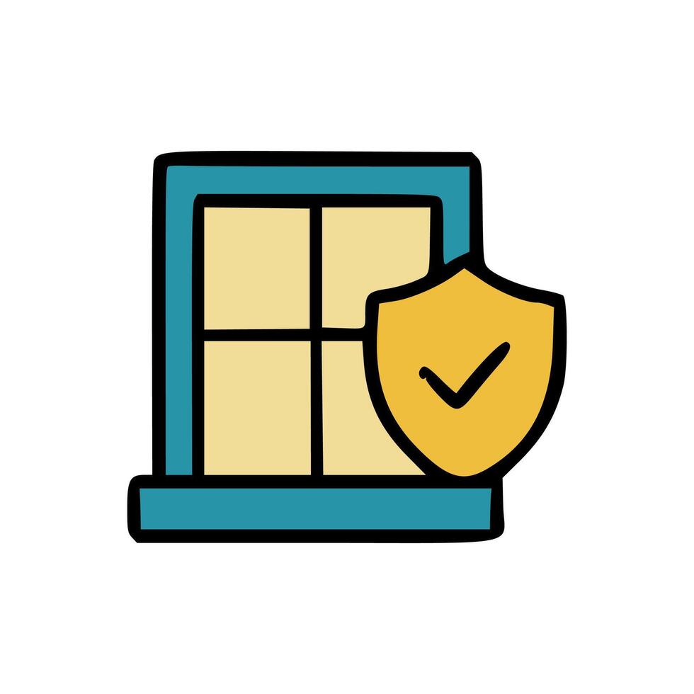 Flat Design Window Illustration with Golden Shield and Tick Mark for Secure Access vector