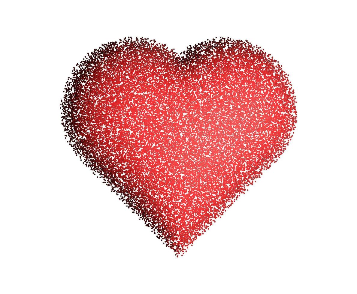 Noise spray red heart. 3D figure gradient with dots. Love symbols with grainy effect. Dot dissolve texture. Stipple pattern. Modern element for Valentine day, groovy, y2k design vector