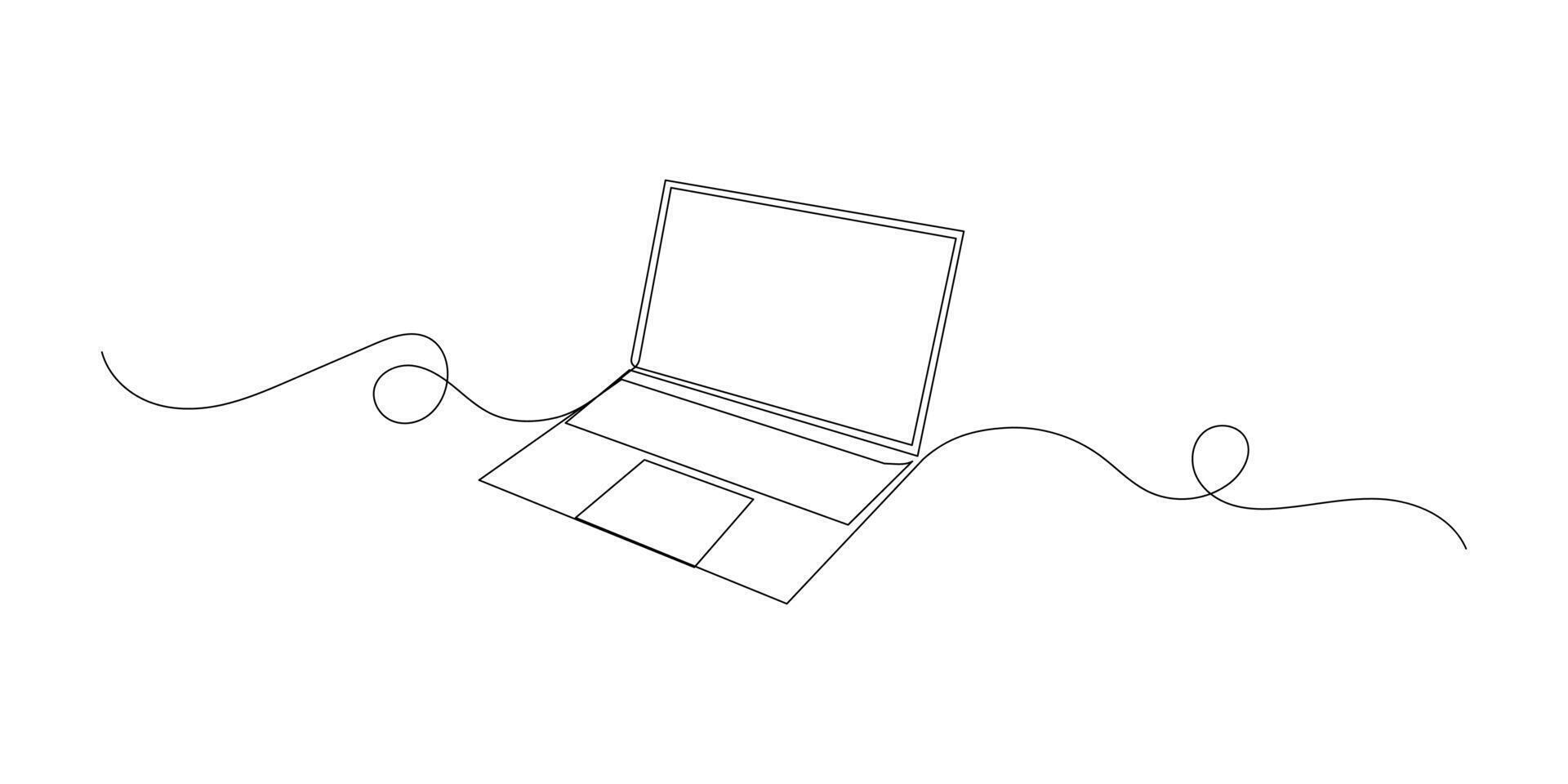 continuo soltero línea dibujo de ordenador portátil computadora vector