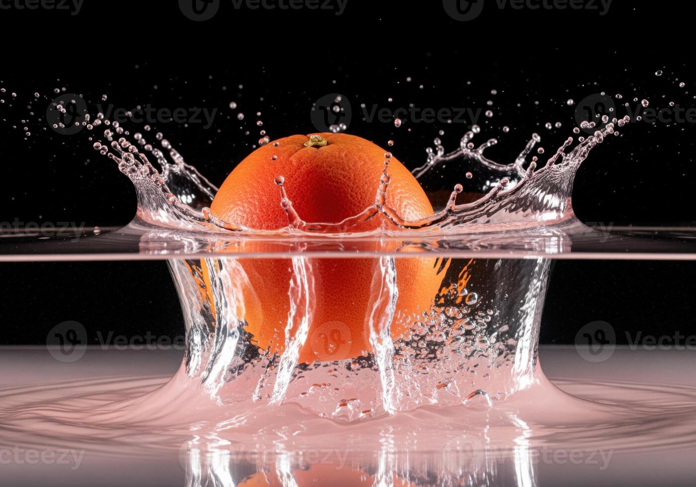 Fresh grapefruit dropped into water creating a dynamic splash and crown effect. photo
