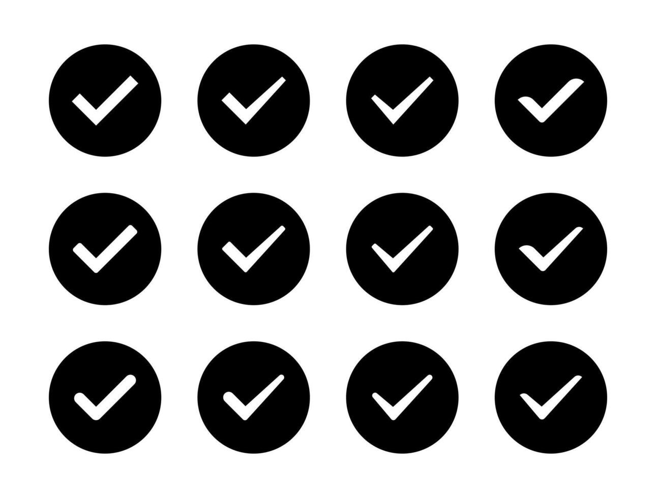 Check mark icon set collection in black circle. Tick and approval symbol. Checkmark and success sign vector