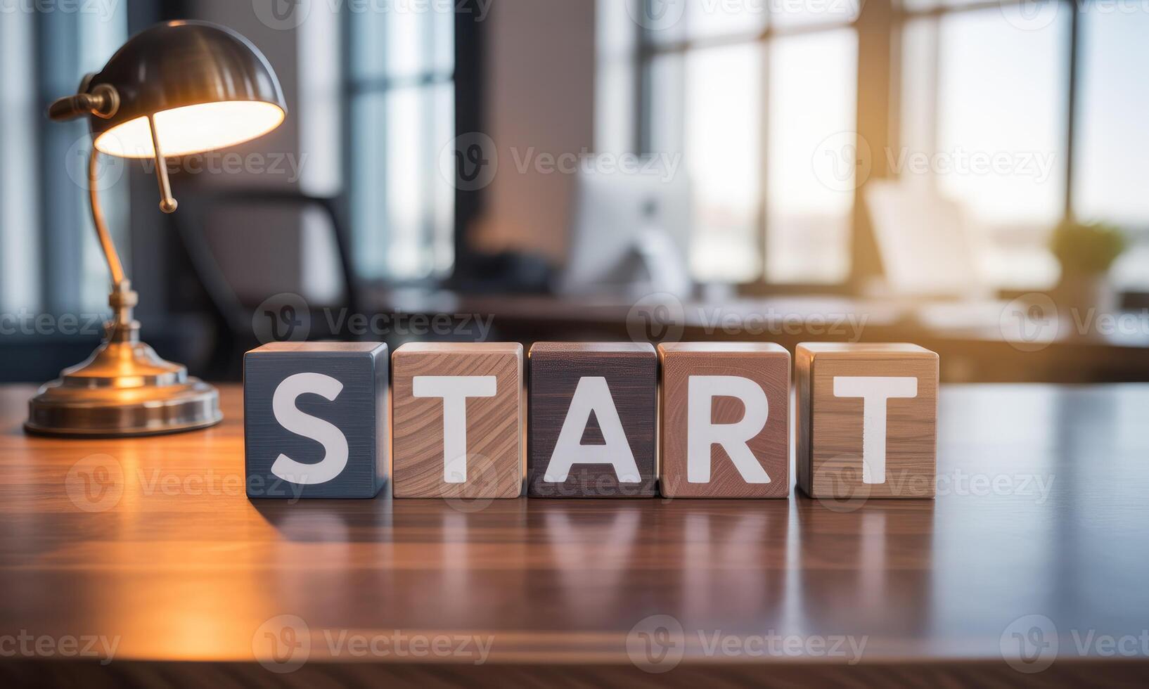 Start block on desk with lamp photo