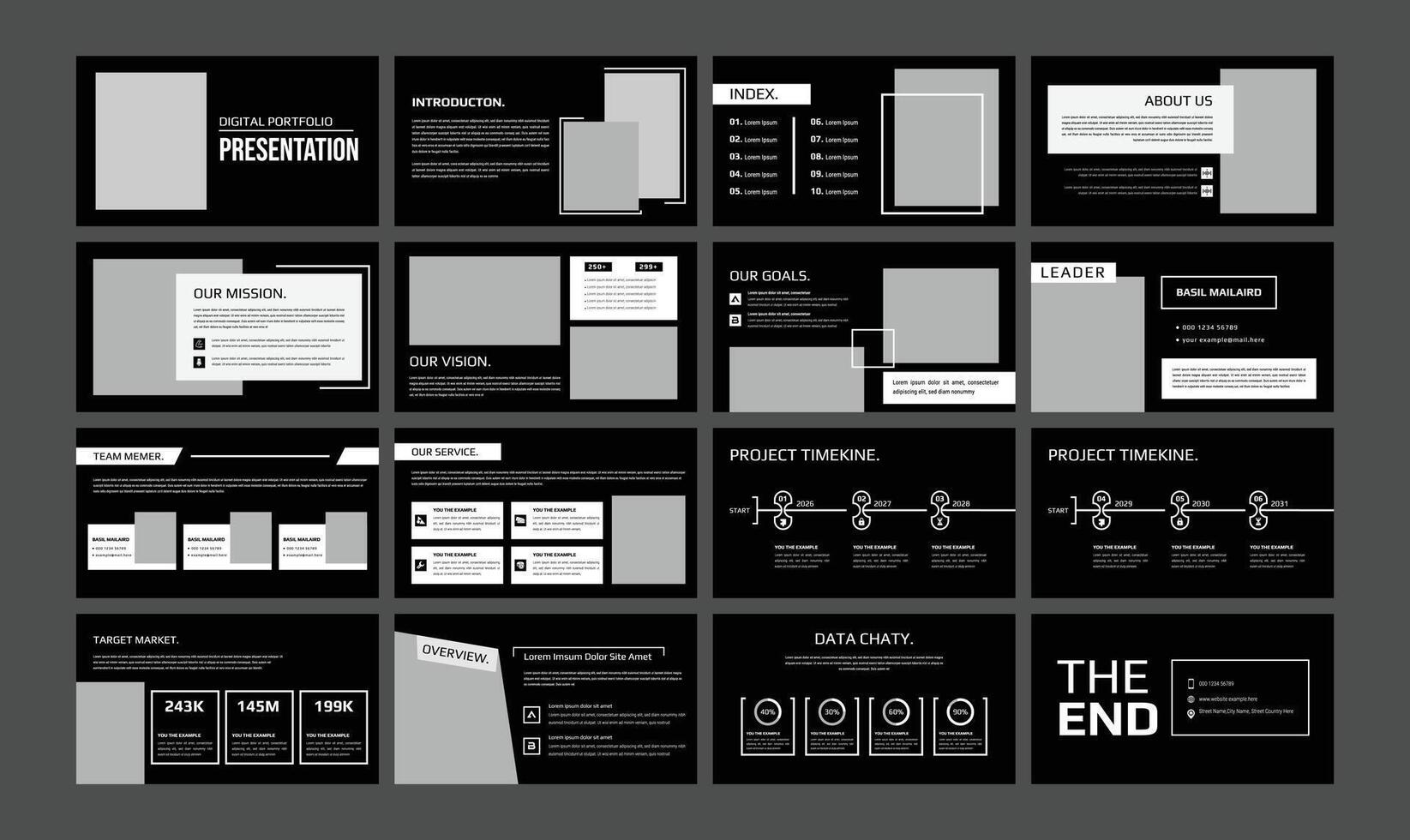 Presentation slides showcasing digital portfolio elements vector