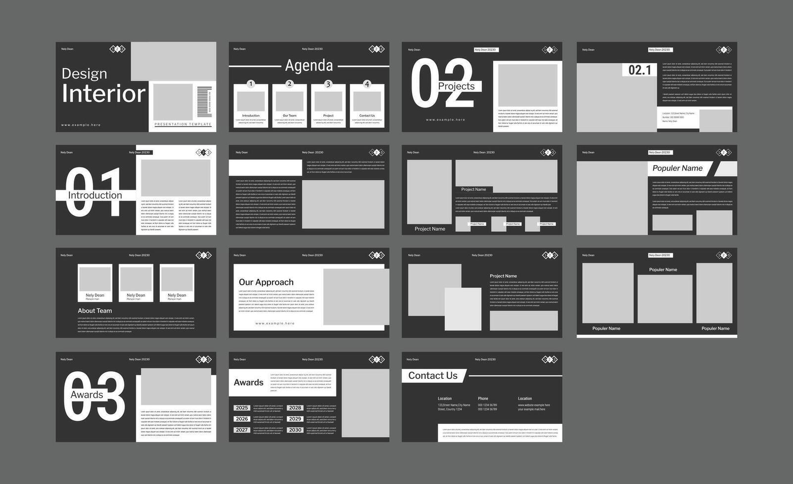 Interior design project overview slides vector