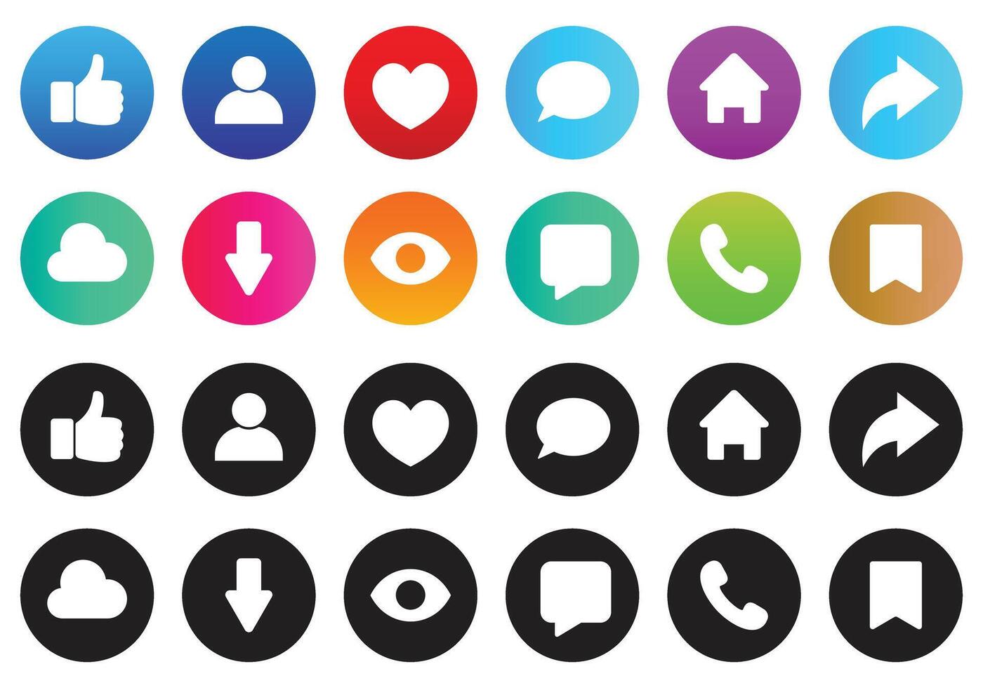 Modern Social Media interface and Web Icons Collection like, comment, share, message, thumb and save simple black style symbol sign for apps and website vector