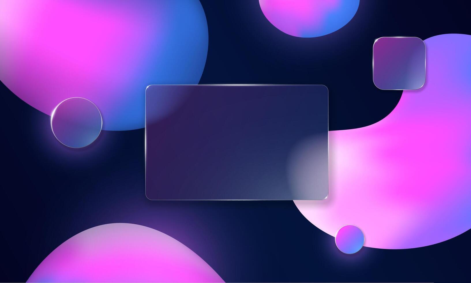 Modern glassmorphism background with 3D blur effect and liquid plastic texture. Frosted geometric glass morphism layout in blue and pink tones. Stylish abstract template for UI, web or digital banner. vector