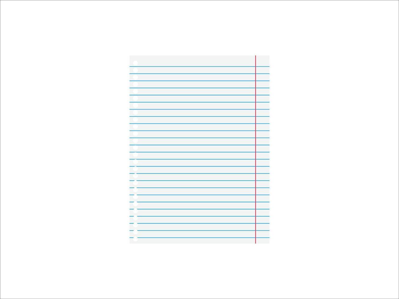 Blank paper sheet with lines, Margin and holes. Realistic Workbook Paper Sheet vector