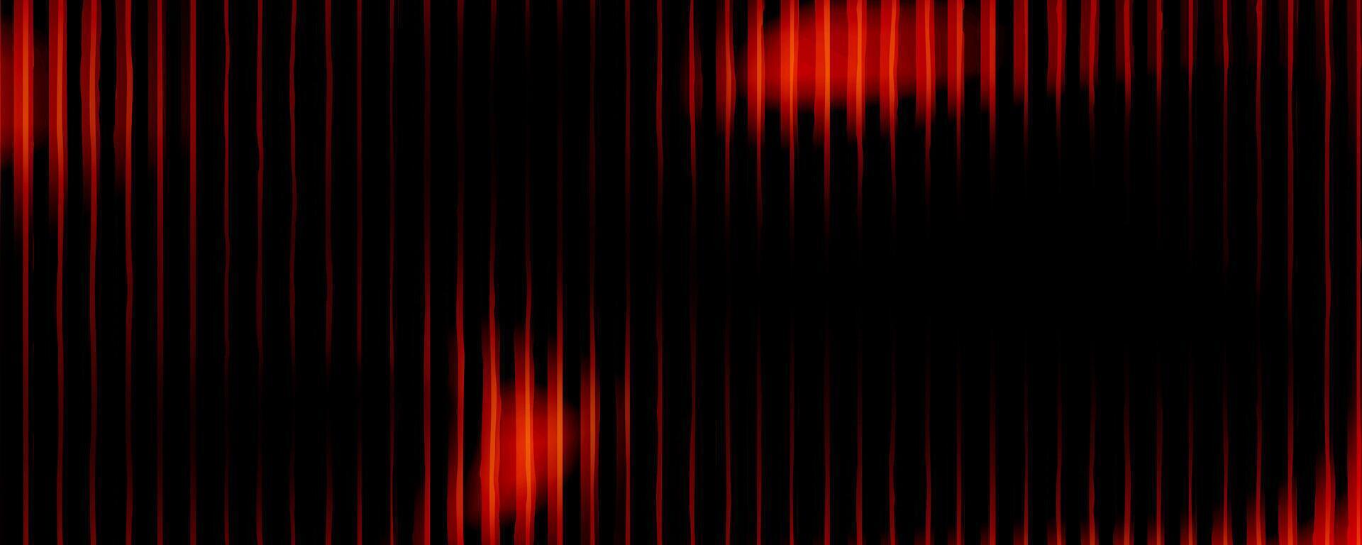Abstract black background with glowing vertical red ribbed lines, creating a fractal glass effect, digital noise, or glitch. vector