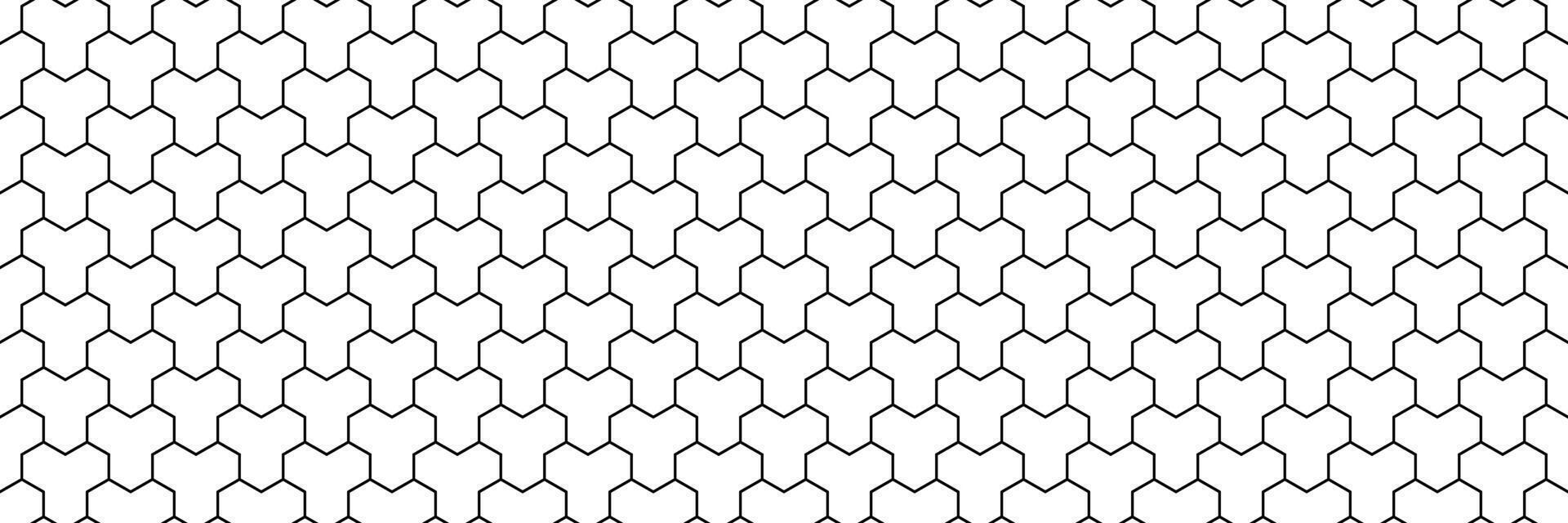 horizontal seamless black and white outline hexagon block pattern for design and background. vector