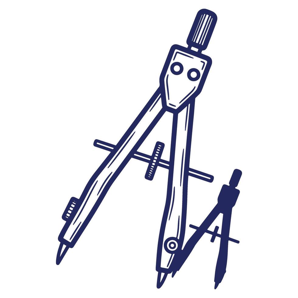 Drawn Compasses Tool for Geometry and Drafting with Precision Measuring Capabilities on a White Background Illustration vector
