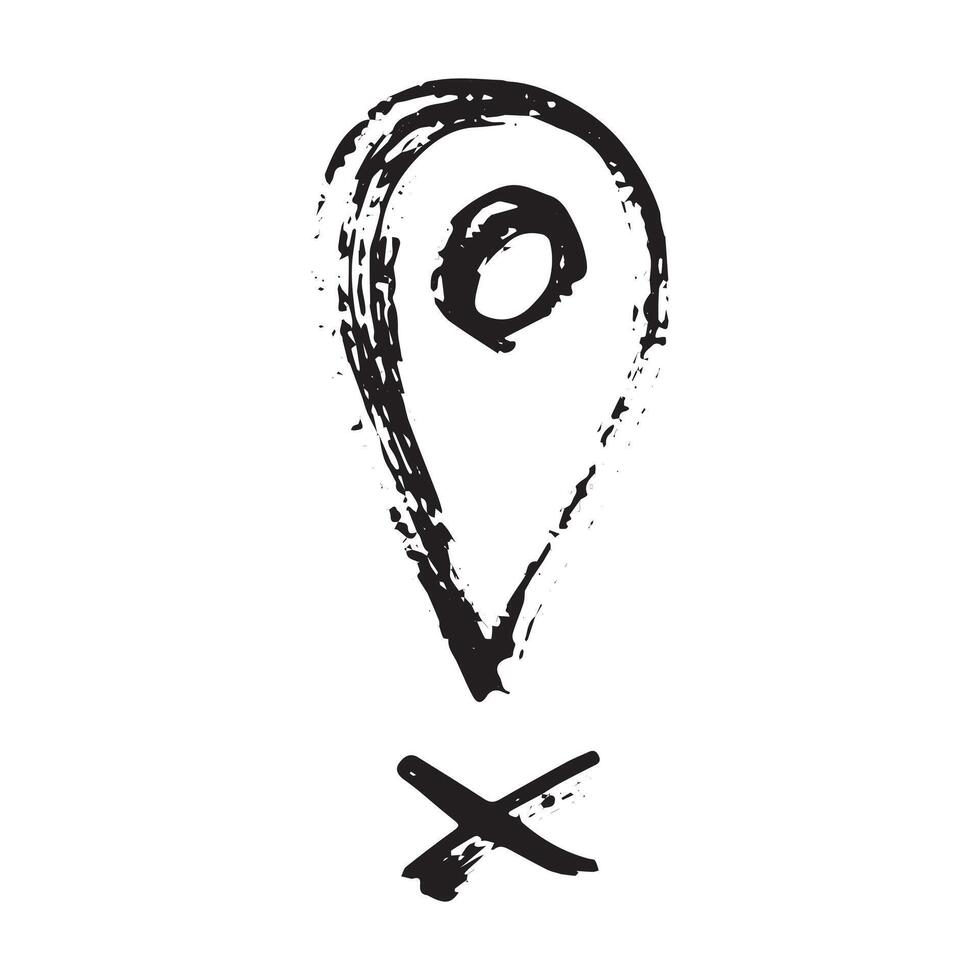 Hand drawn map pin Map marker pointer sign GPS and mapping tools Location pin symbol Pinpoint clipart in doodle style Single element for web, design location pencil vector
