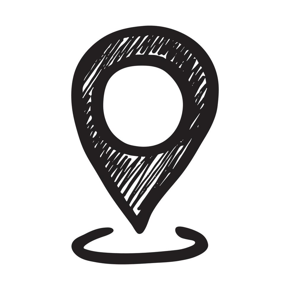 Hand drawn map pin Map marker pointer sign GPS and mapping tools Location pin symbol Pinpoint clipart in doodle style Single element for web, design location cartoon vector