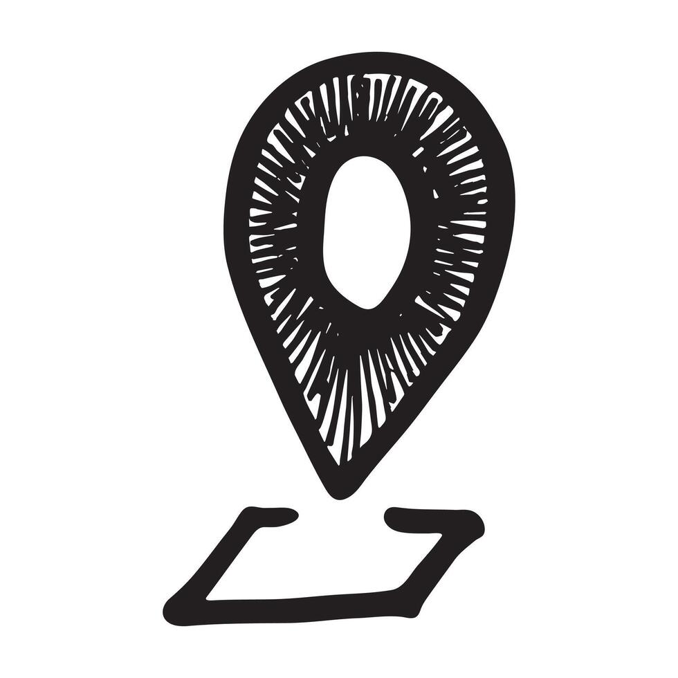 Hand drawn map pin Map marker pointer sign GPS and mapping tools Location pin symbol Pinpoint clipart in doodle style Single element for web, design location track vector
