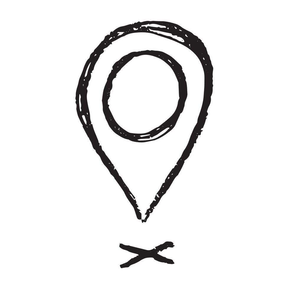 Hand drawn map pin Map marker pointer sign GPS and mapping tools Location pin symbol Pinpoint clipart in doodle style Single element for web, design location journey vector