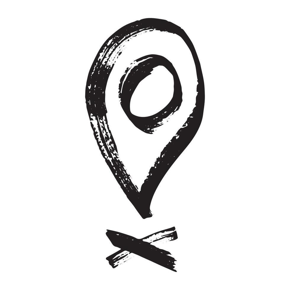 Hand drawn map pin Map marker pointer sign GPS and mapping tools Location pin symbol Pinpoint clipart in doodle style Single element for web, design location GPS vector
