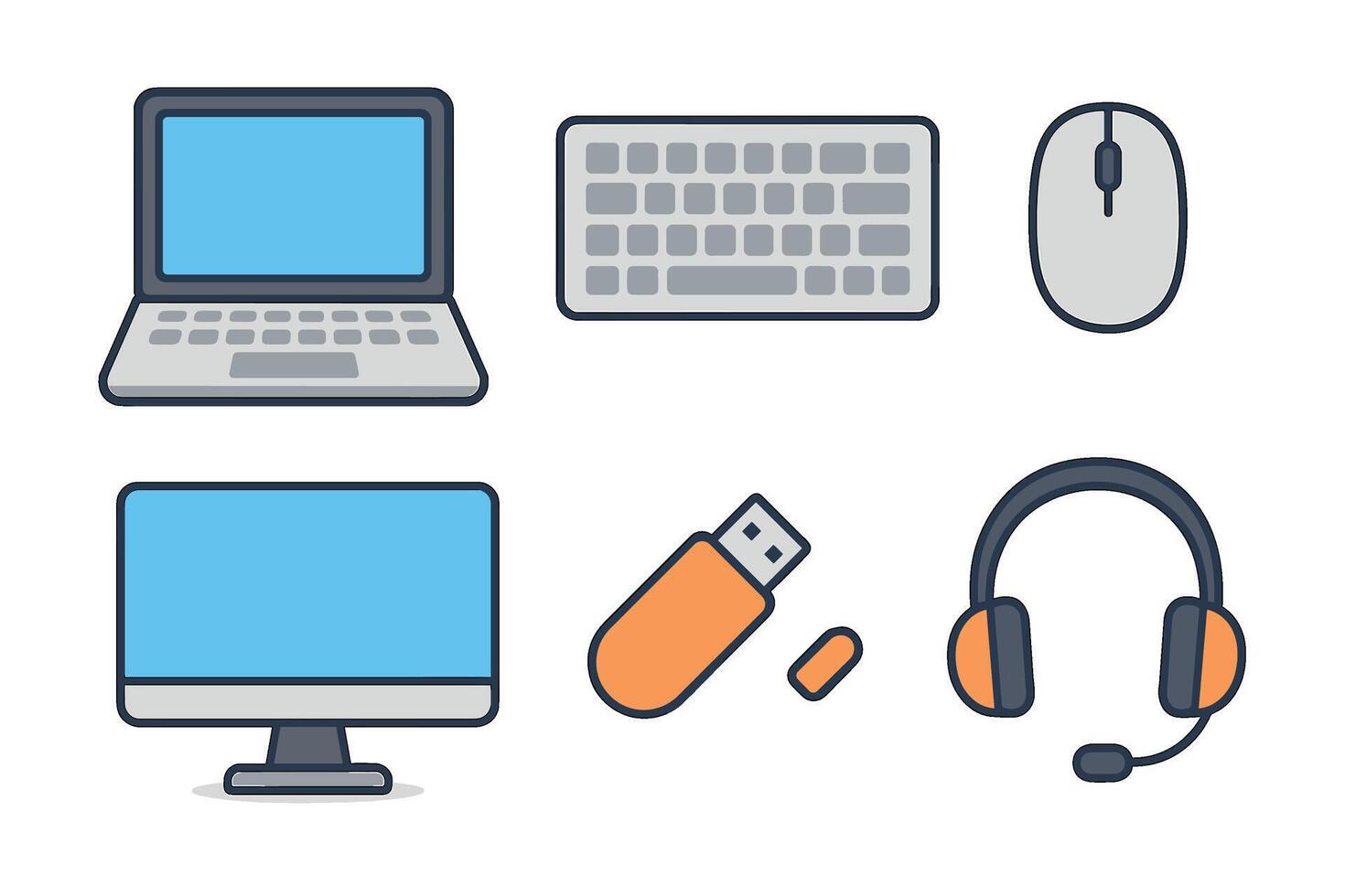 Essential computer equipment for remote work and online learning vector