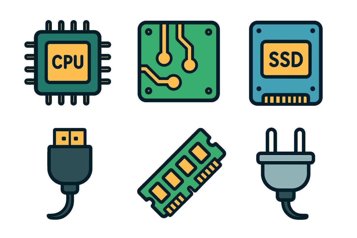 computadora hardware componentes para tecnología y electrónica diseño vector