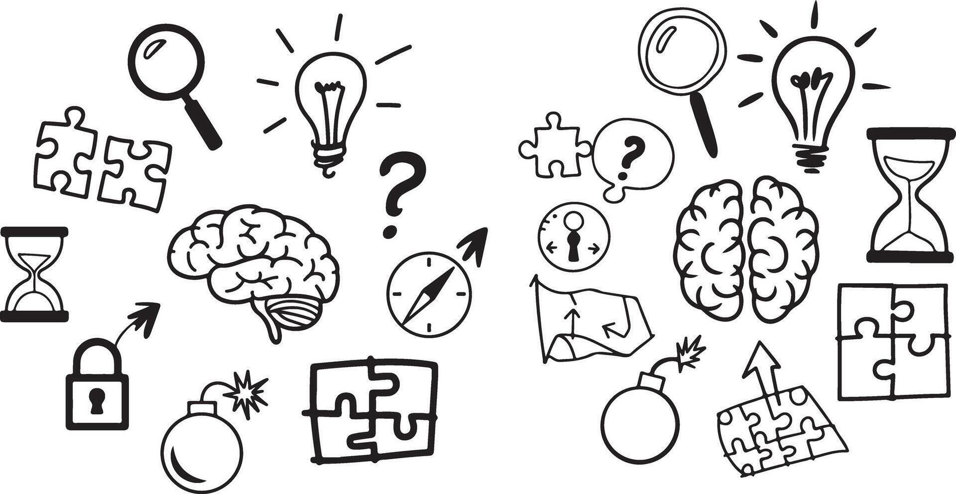 Doodle Brainstorming Elements Hand Drawn for Idea Generation and Problem Solving vector
