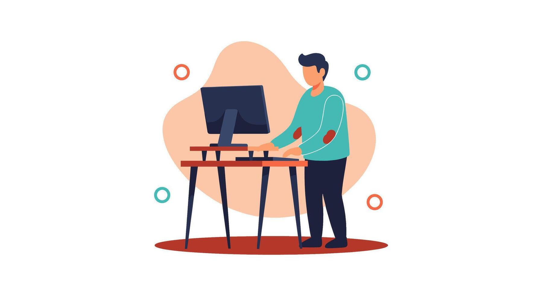 Man Working at a Computer, Illustrated in a Flat Design with a Simple, Modern Style vector