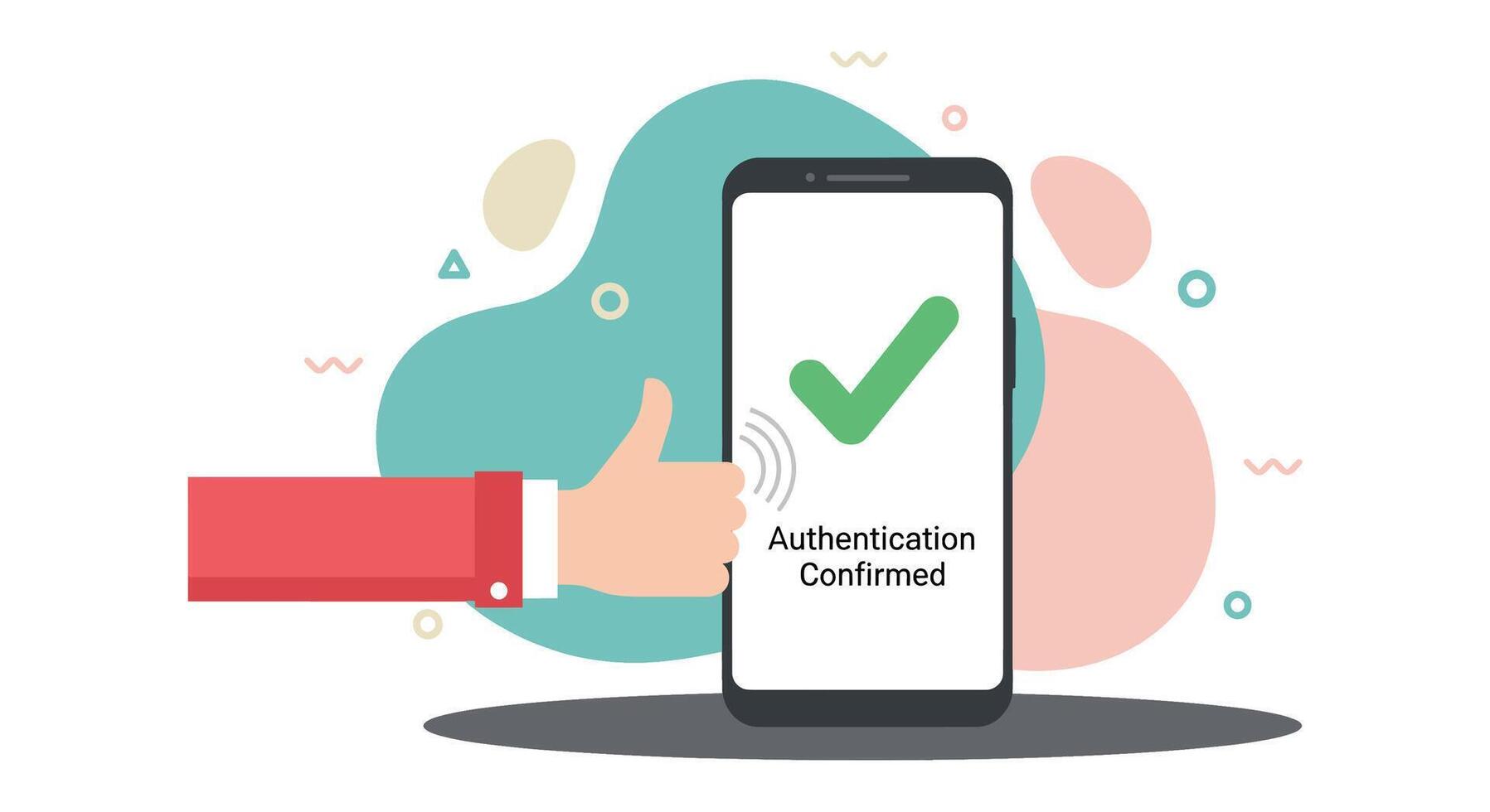 Authentication Confirmed Mobile Security Illustration with Thumb Up and Green Check Mark vector