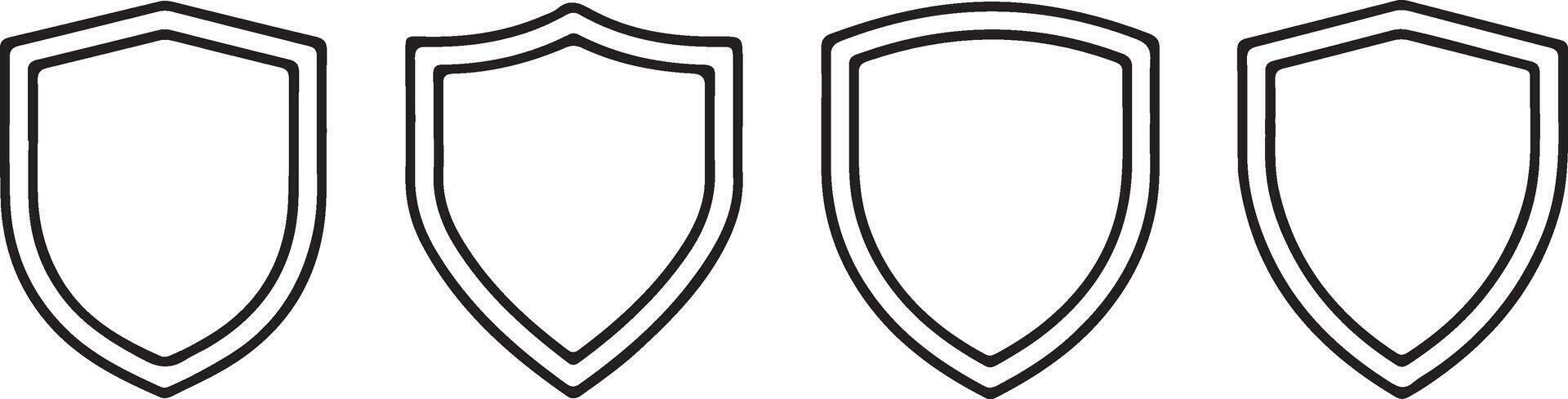 Four outlined shield shapes in a row vector