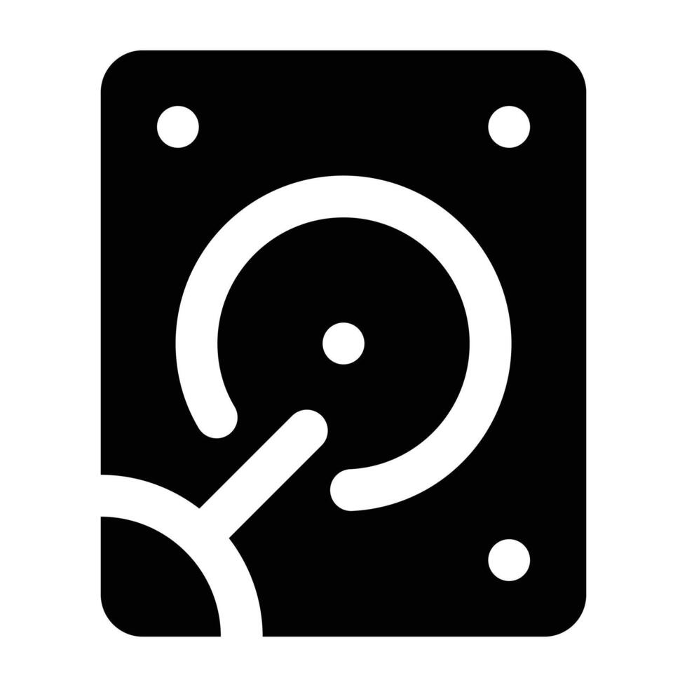 Minimal black illustration of computer hard drive, showing circular platter. Ideal for data storage, server, or technology themes in digital design. vector