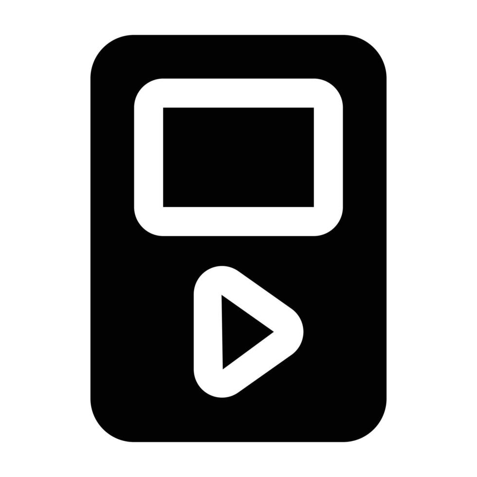 Solid black illustration of a music player with play button. Ideal for sound, entertainment, and digital design themes. vector