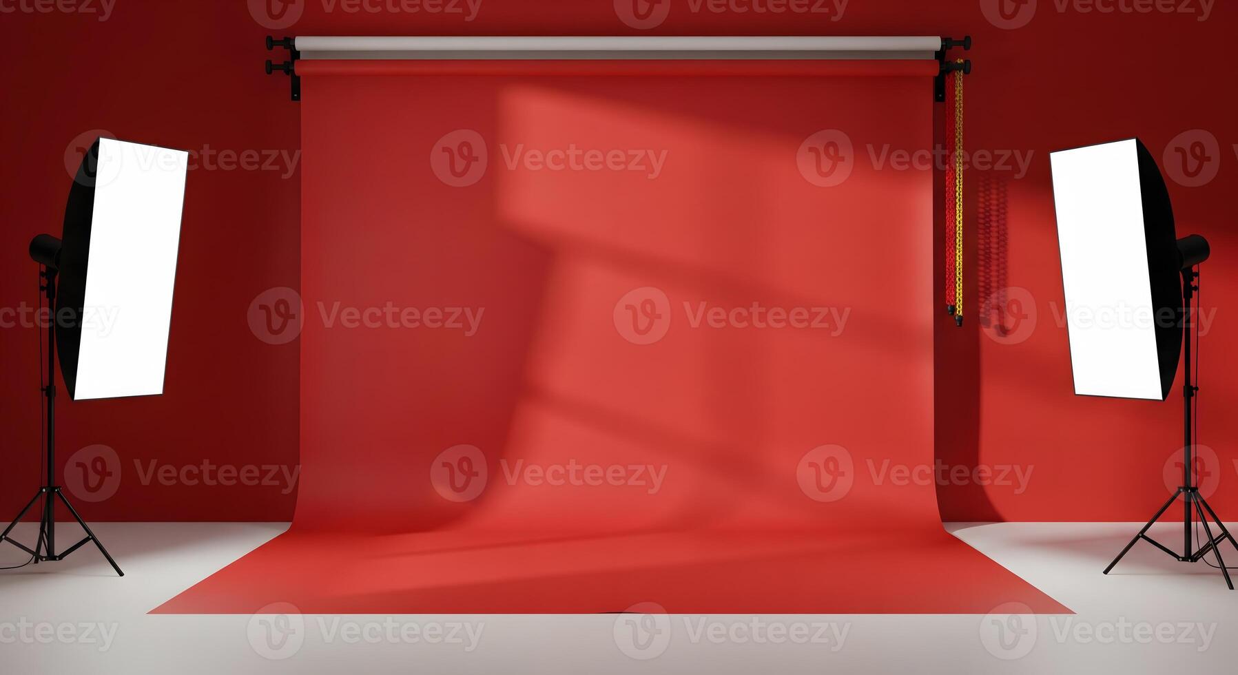 Modern Red Studio Background with Soft Shadows and Smooth Lighting photo