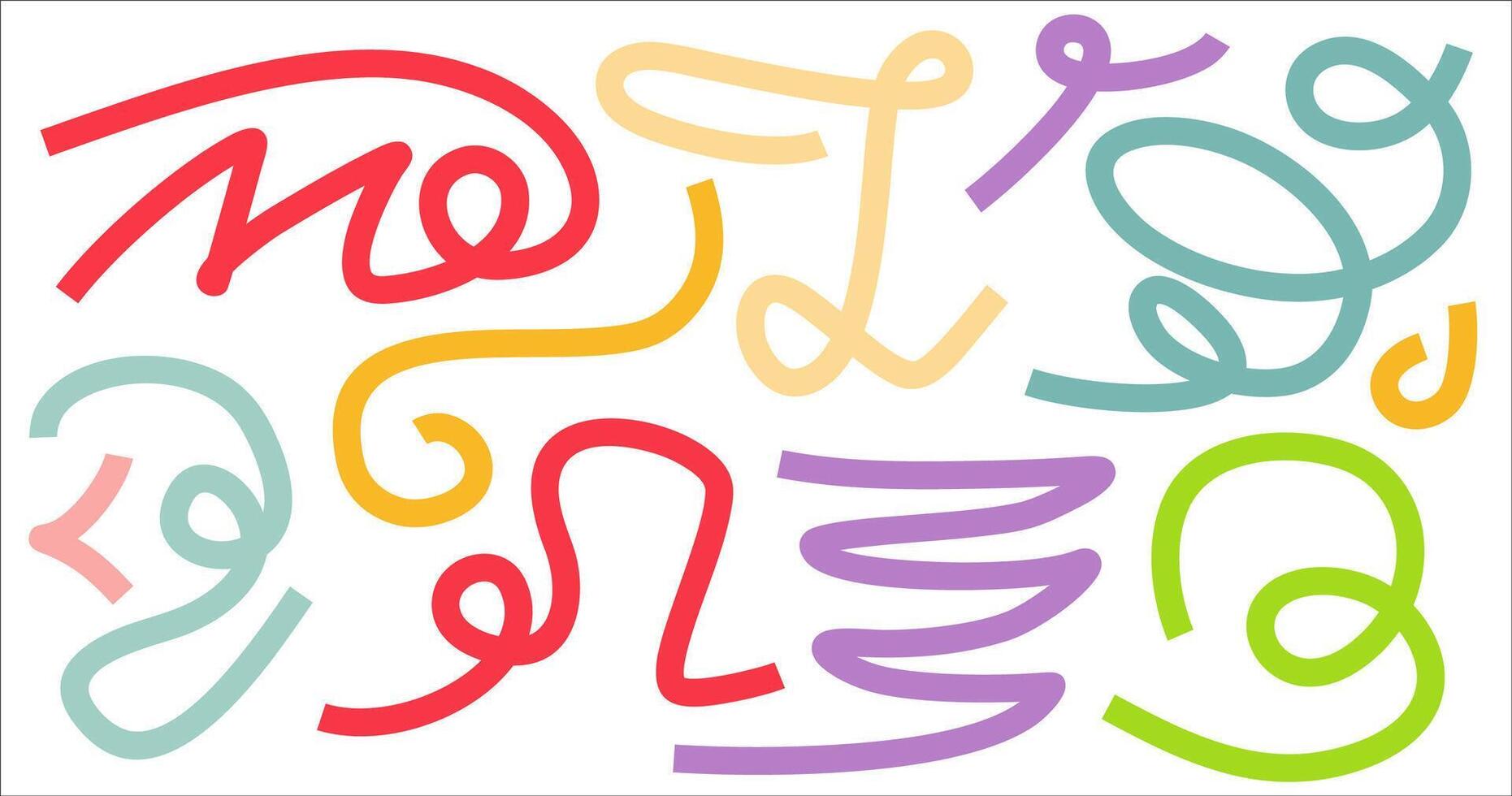 Abstract Color Gradient Shapes Set. Graphic with Wavy Lines in solid Colors. Colorful Fluid Wave Pattern. Squiggly Design Elements vector