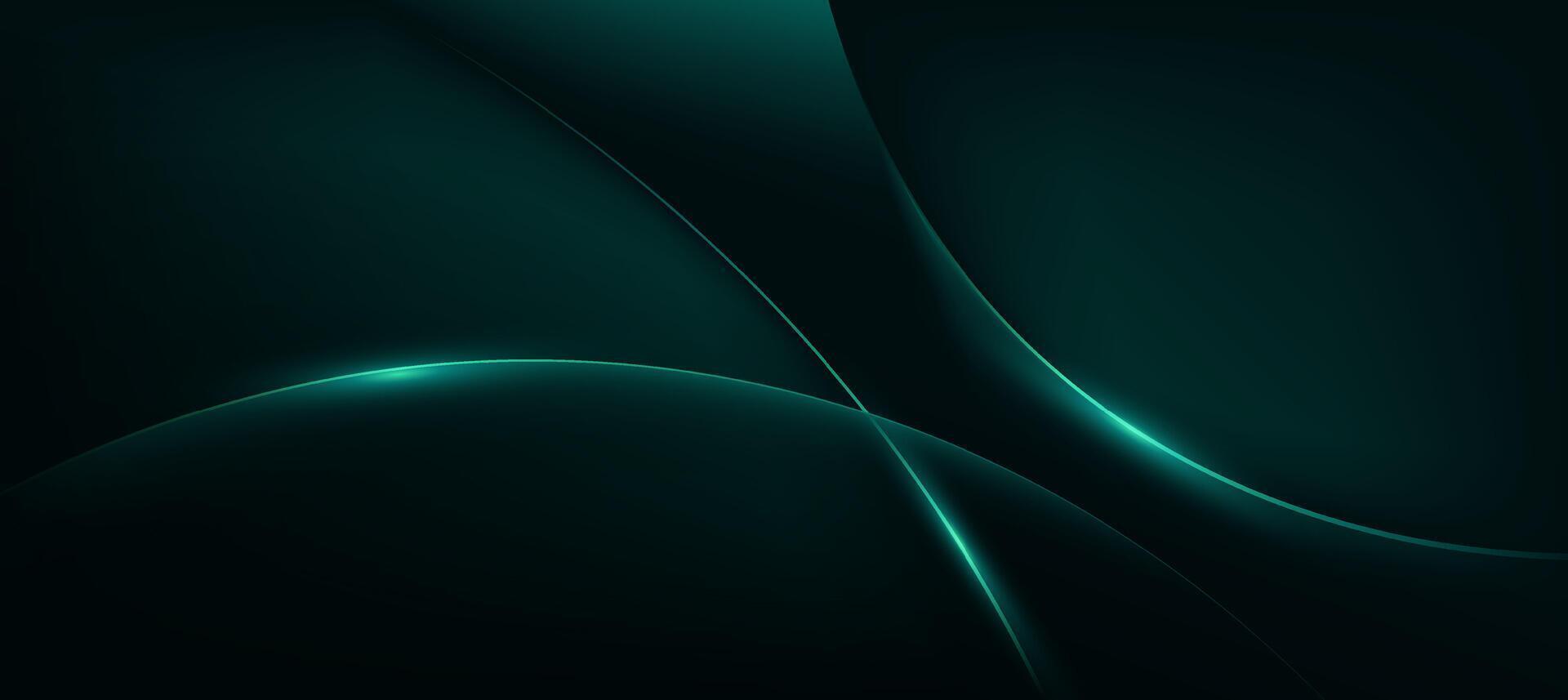 Abstract teal green glow curve lines on dark background. vector