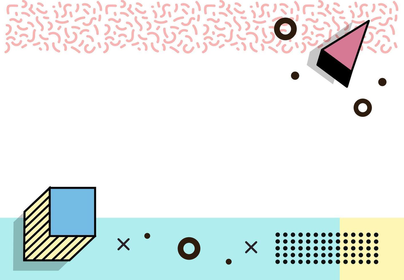 Memphis Retro Background 90s 3D Geometric Frame with Pastel Doodle Pattern and Abstract Shapes vector