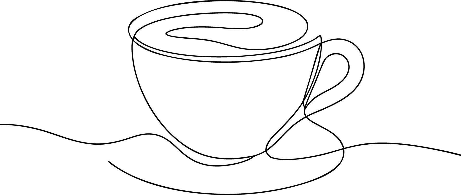 Single line drawing of a coffee cup and saucer continuous line vector