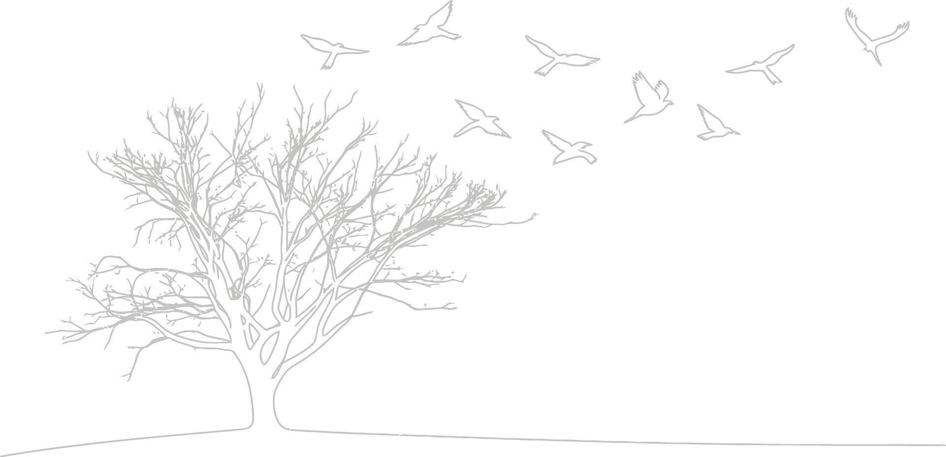 Artistic sketch of a bare tree with birds taking flight in a minimalist style vector