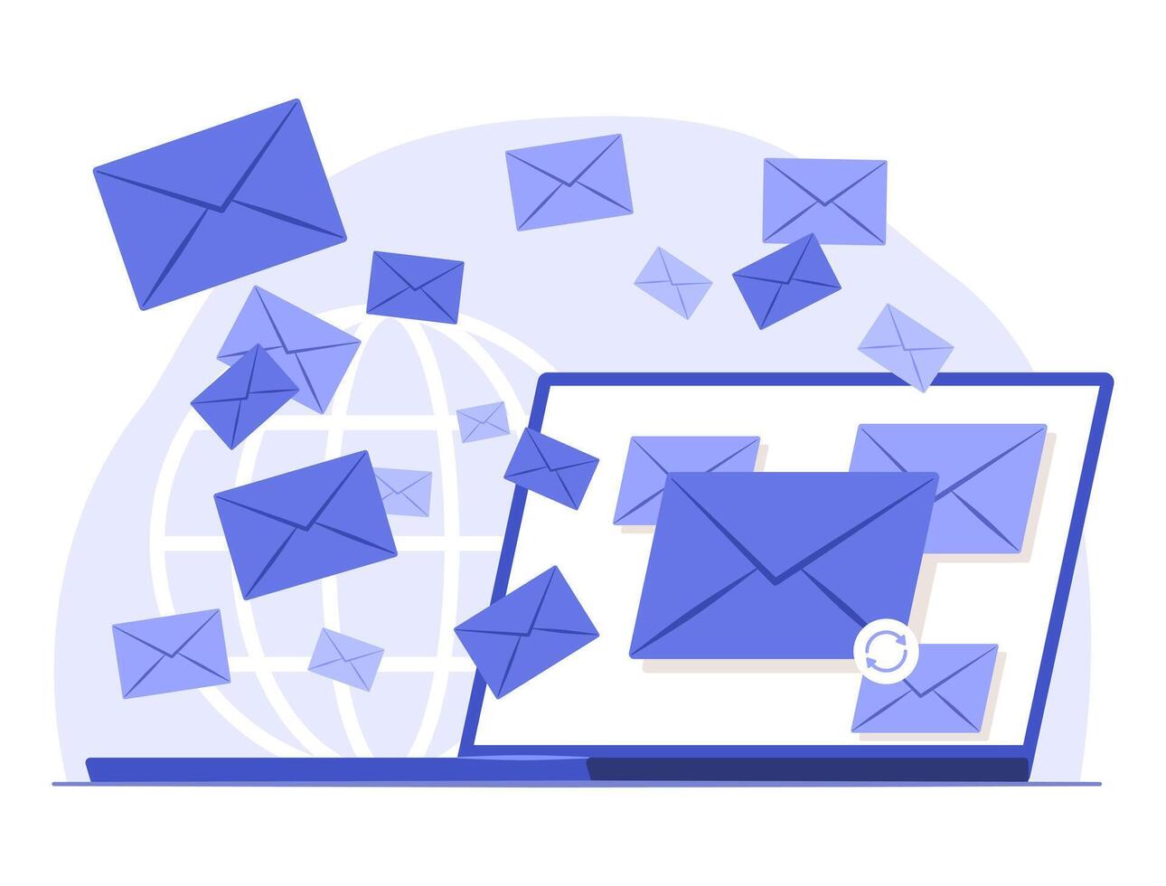 Laptop Computer with Email Overload for Online Working and Overburdened Concept Illustration vector