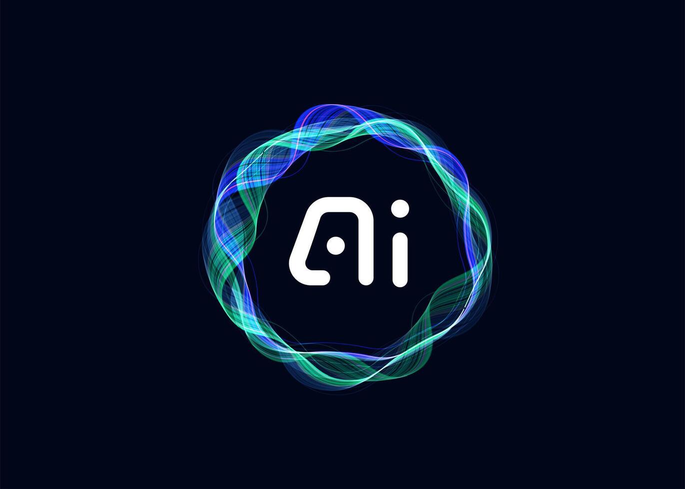 AI Cloud Circle Wave Logo Concept, Artificial Intelligence Abstract Icon. Automation Generate Technology, Computer Machine Learning Thinking. Future Typography Business Brand. Illustration vector