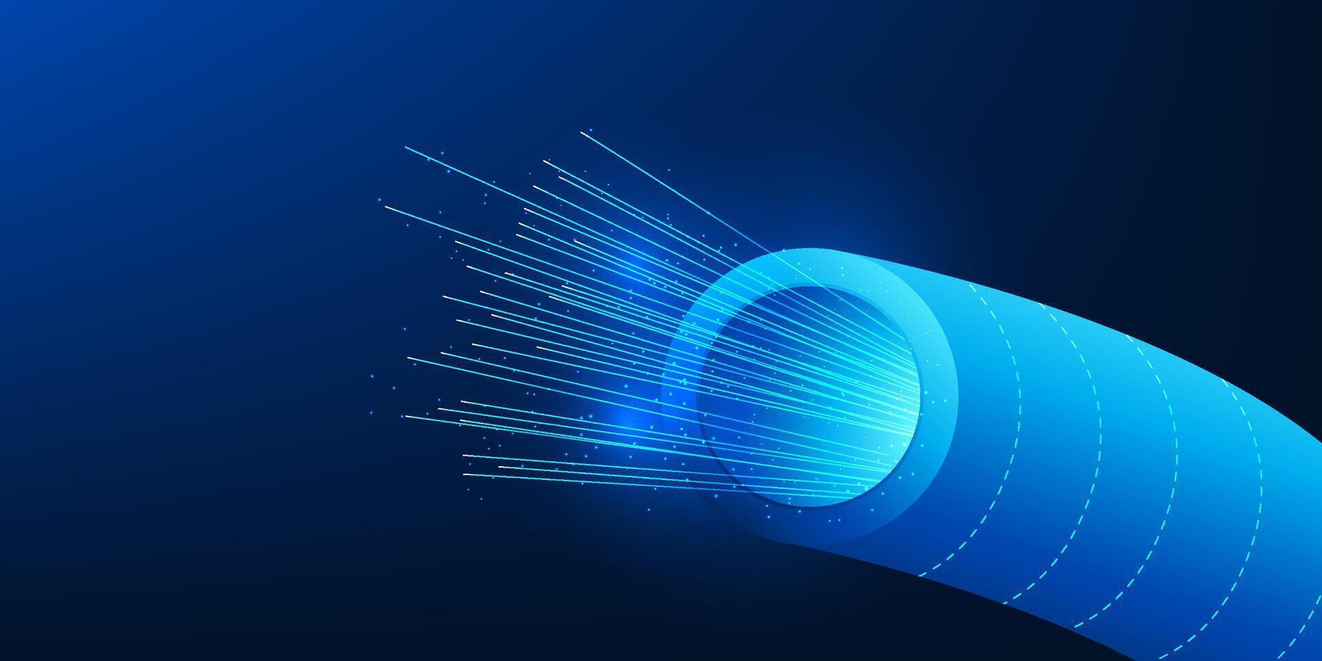 Fiber technology background with glowing light lines inside data transmission tubes, symbolizing high-speed data transfer, digital connectivity, and cyber communication systems vector