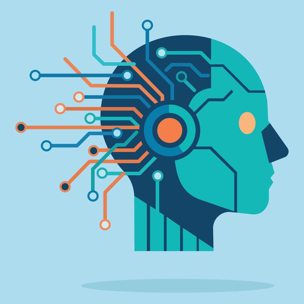 Artificial Intelligence Robot with Data Connections vector