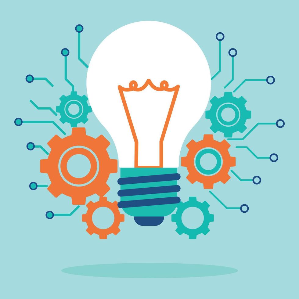Digital Innovation and Idea Generation with Lightbulb and Gears vector