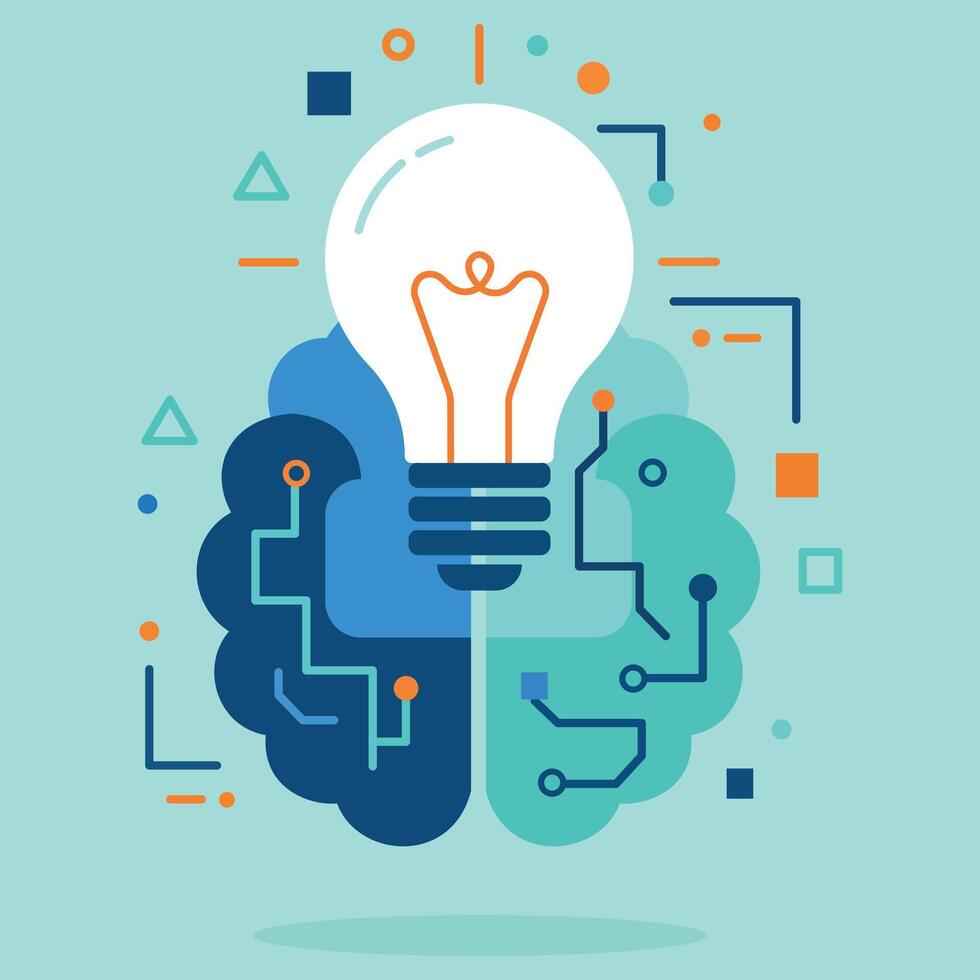 Artificial Intelligence Brain with Creative Idea Lightbulb vector