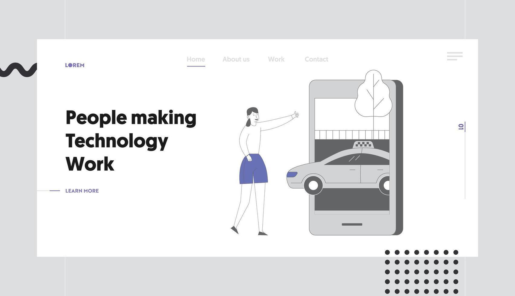 Smart App for Auto Order by Phone Website Landing Page. Woman Ordering Taxi Using Mobile Application on Smartphone. Customer Waiting Car Web Page Banner. Cartoon Flat Illustration, Line Art vector