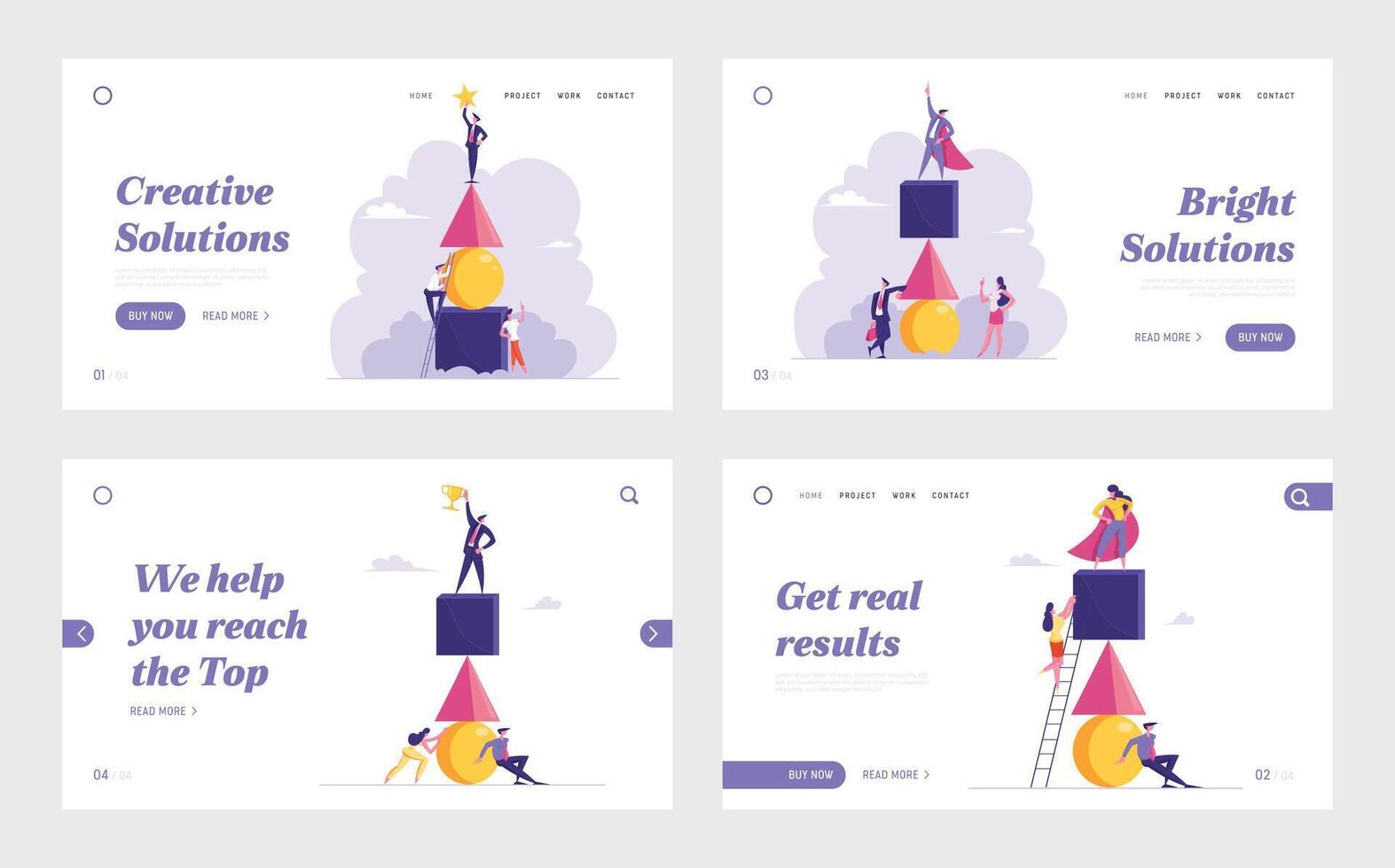 Business Competition, Teamwork, Challenge Website Landing Page Set. Colleague Climb Up by Ladder Trying to Reach Leader on Top of Pyramid. Team Work Web Page Banner. Cartoon Flat Illustration vector