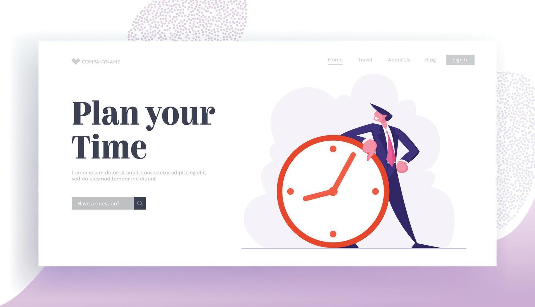 Time Management, Procrastination in Business Process Website Landing Page. Businessman Stand at Huge Clock. Working Productivity Planning, Scheduling Web Page Banner. Cartoon Flat Illustration vector