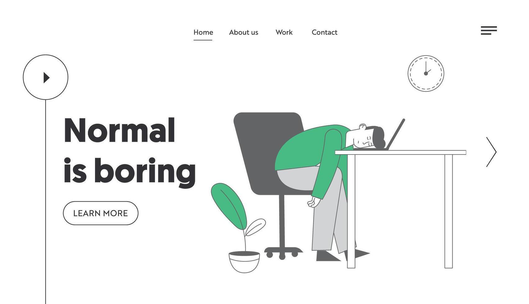 Emotional Burnout, Procrastination Website Landing Page. Tired or Boring Businessman Lying on Laptop at Working Place with Computer in Office Web Page Banner. Cartoon Flat Illustration Line Art vector