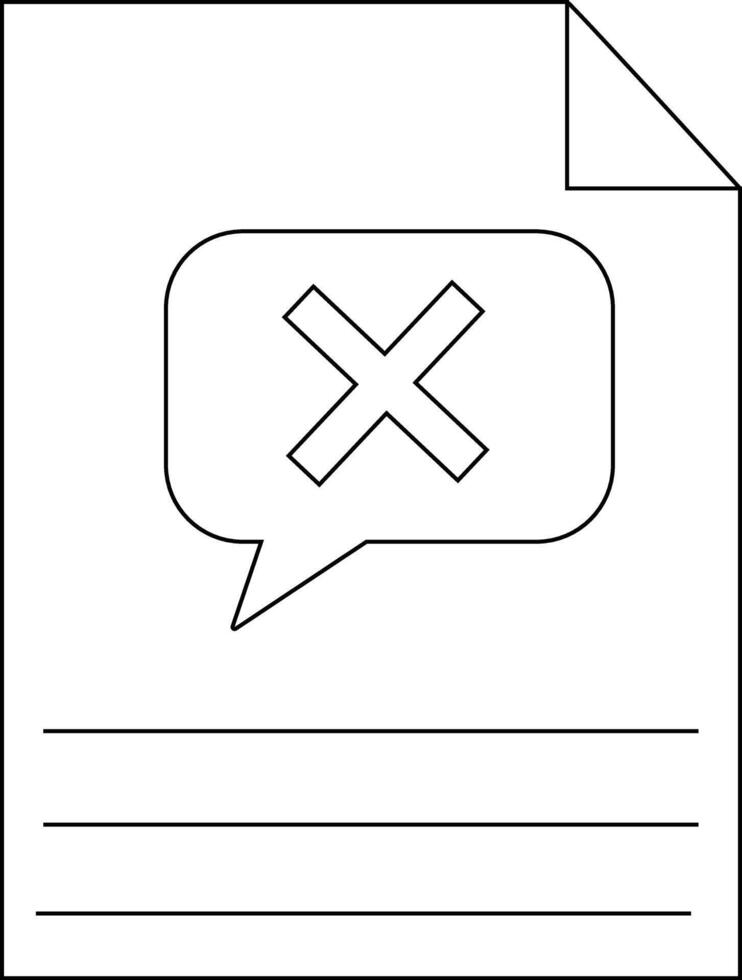 A document displaying a speech bubble with an X inside suggesting a negative or rejected message vector