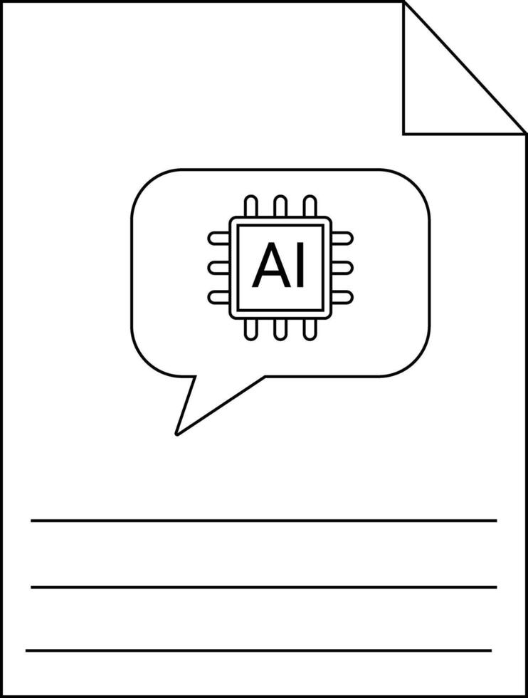 A document with an AIthemed speech bubble and writing lines below plus a folded top right corner vector
