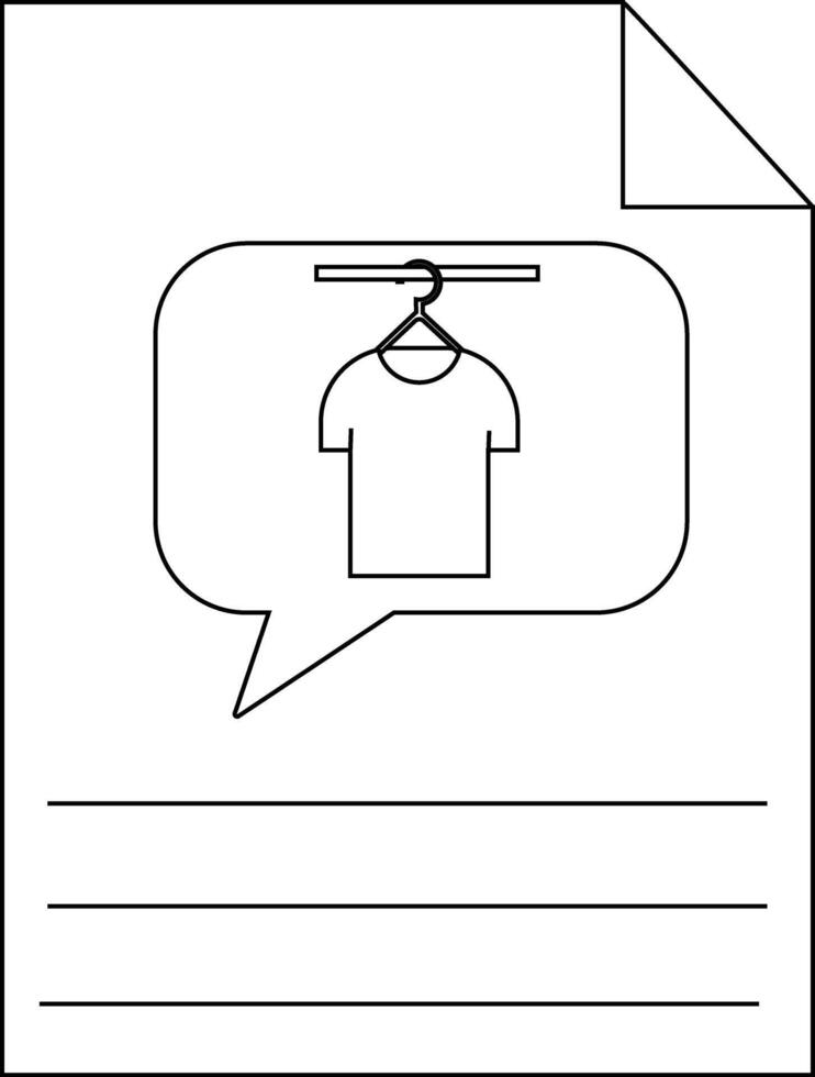 un sábana con líneas contiene un habla burbuja con un camiseta en un percha vector