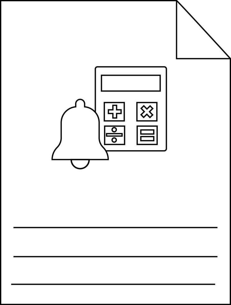 A document with a calculator bell and lines for writing featuring a folded corner vector